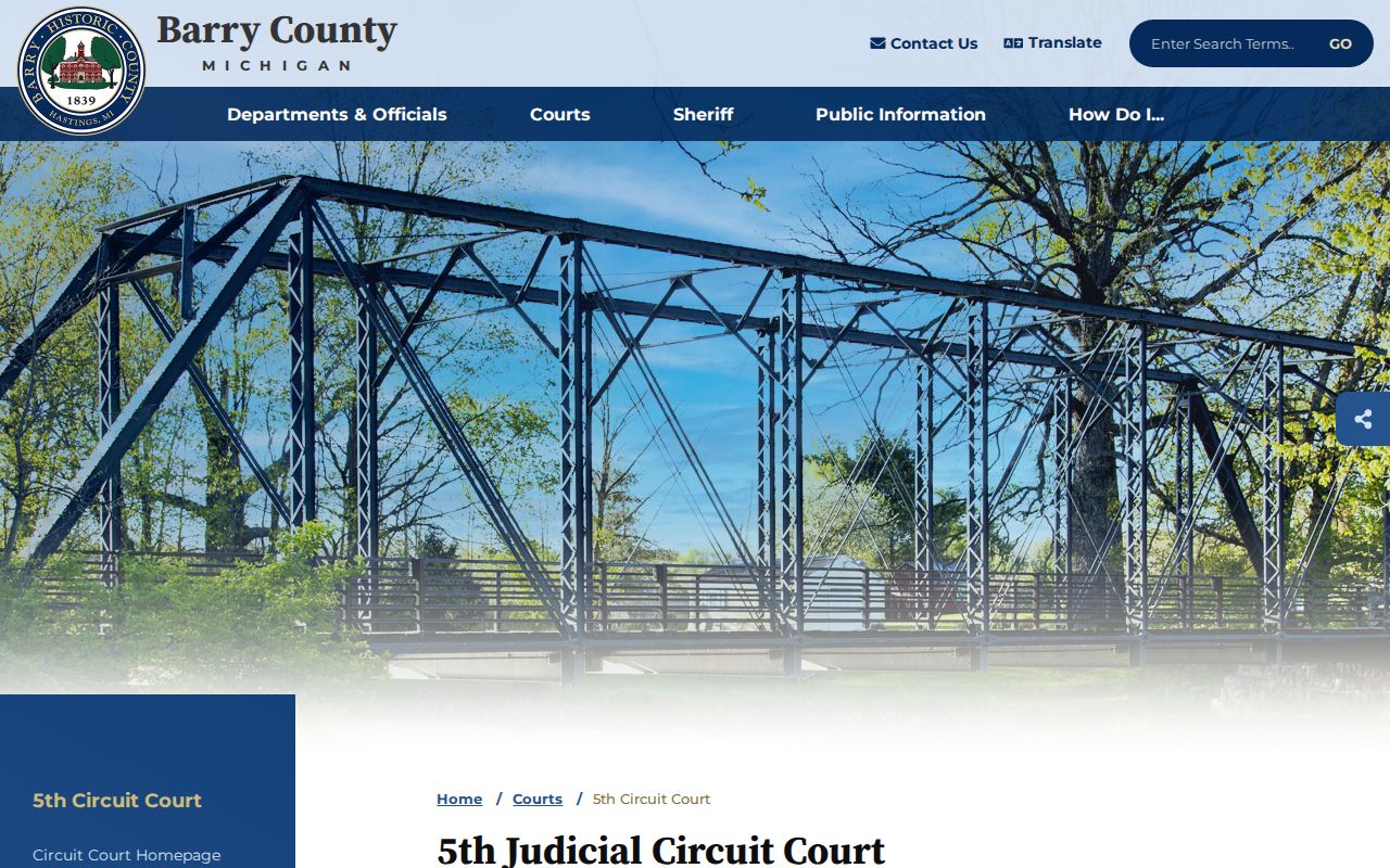 Barry County 5th Judicial Circuit Court page for felony bench warrant questions