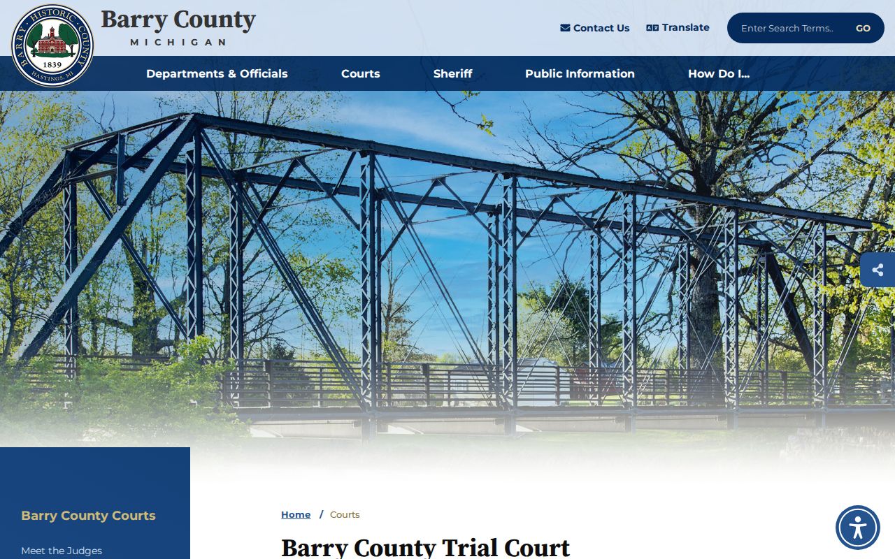 Barry County courts landing page linking case search and court records