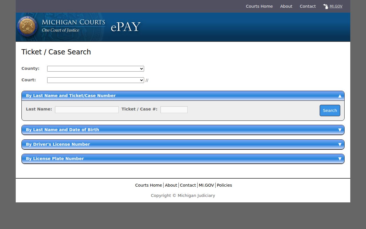 Michigan traffic ticket search fields that do not confirm a Barry County warrant