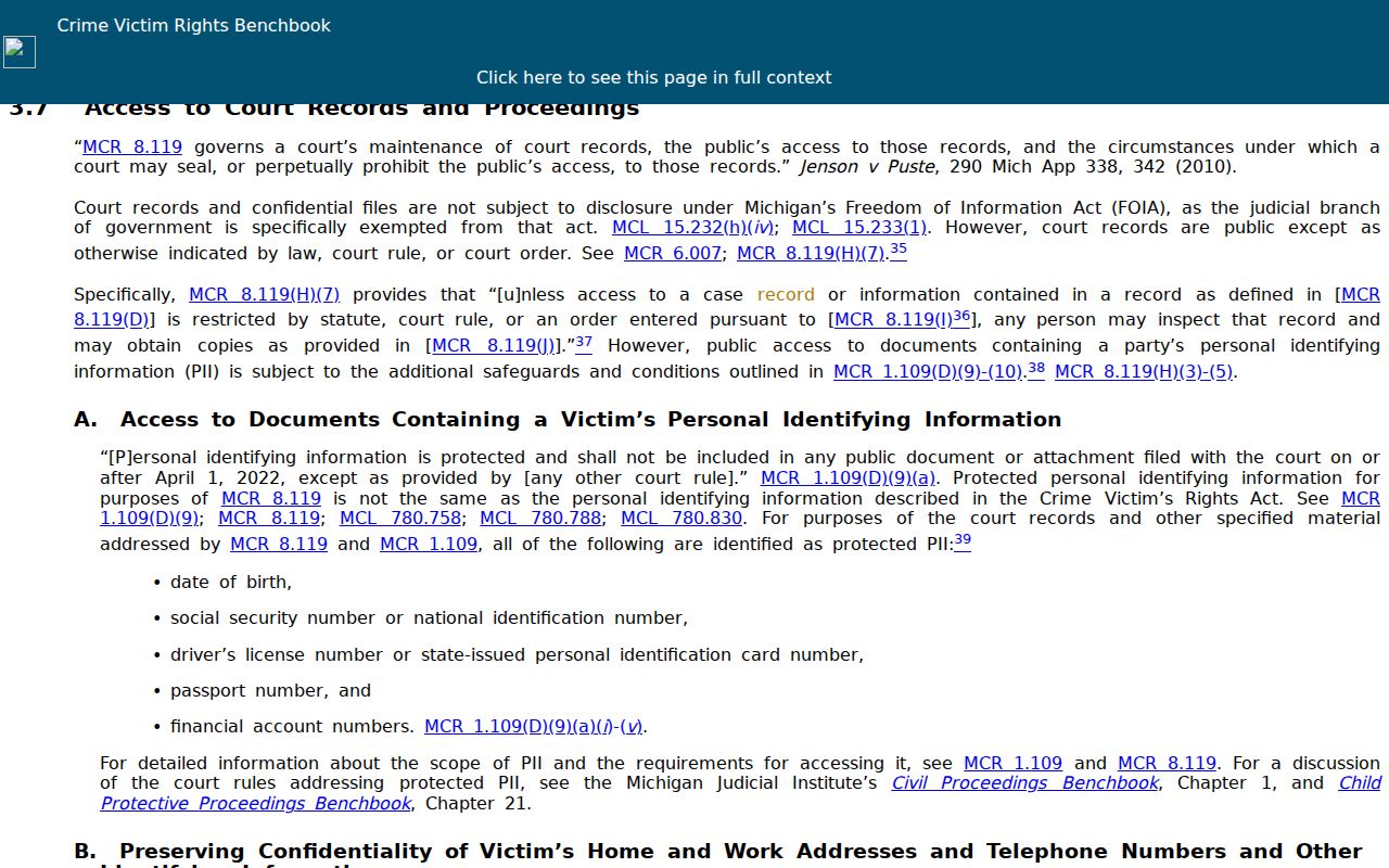Michigan court record access and privacy guidance for Barry County city court warrants