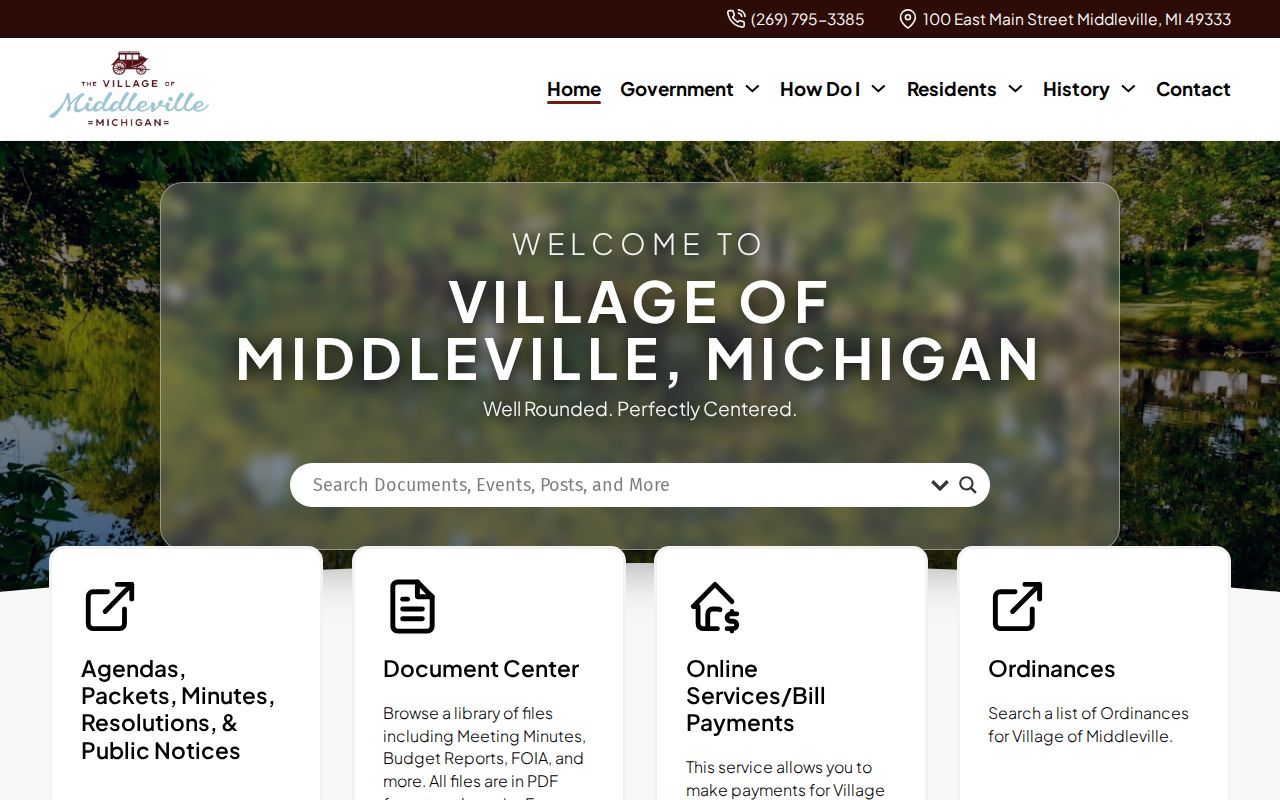 Middleville village government services page showing local administrative functions
