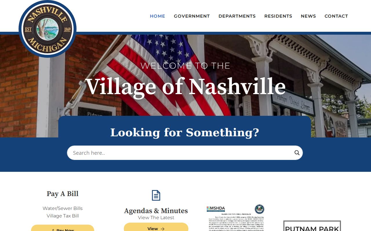 Nashville village government contact page listing village hall hours