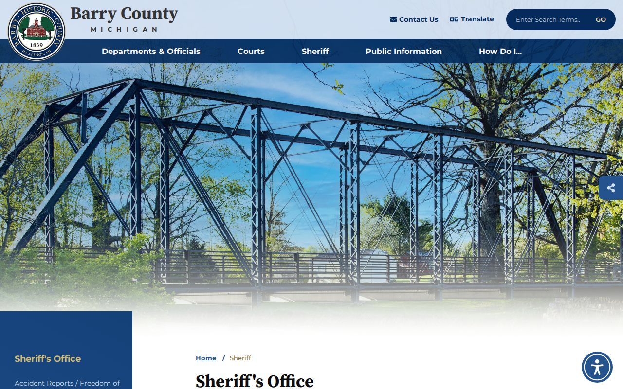 Barry County Sheriff's Office page used for Barry County warrant service questions